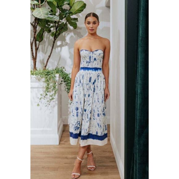 Ralph Lauren Collection Cotton Strapless Midi Dress Runway Fit Flare 10 M Blue - Picture 5 of 16